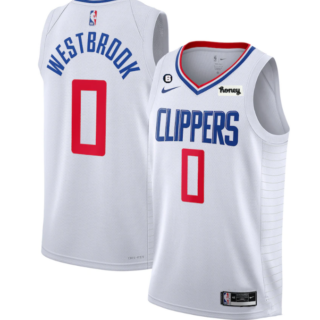 Men's Los Angeles Clippers #0 Russell Westbrook White With NO.6 Patch Stitched Jersey