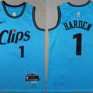 Men's Los Angeles Clippers #1 James Harden Light Blue 2024 City Edition Stitched Jersey