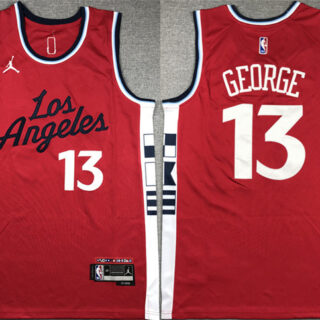 Men's Los Angeles Clippers #13 Paul George Red Stitched Jersey