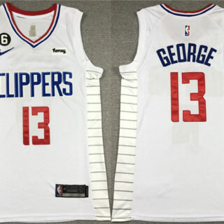 Men's Los Angeles Clippers #13 Paul George White With NO.6 Patch Stitched Jersey