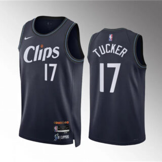 Men's Los Angeles Clippers #17 P.J. Tucker Navy 2023 24 City Edition Stitched Jersey