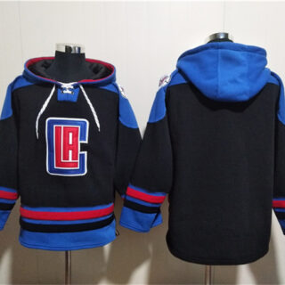 Men's Los Angeles Clippers Blank Black Blue Lace-Up Pullover Hoodie