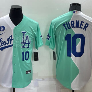 Men's Los Angeles Dodgers #10 Justin Turner 2022 All-Star White Green Cool Base Stitched Baseball Jersey