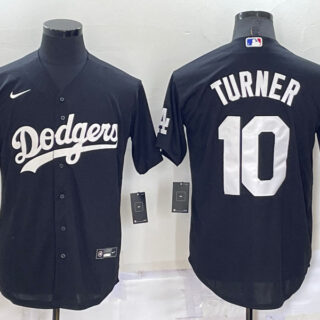Men's Los Angeles Dodgers #10 Justin Turner Black Cool Base Stitched Jersey