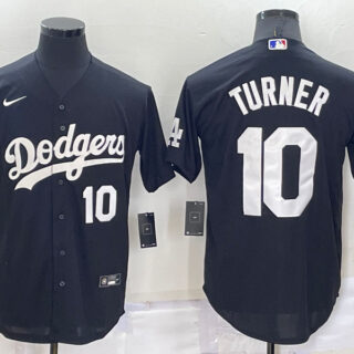 Men's Los Angeles Dodgers #10 Justin Turner Black Cool Base Stitched Jerseys