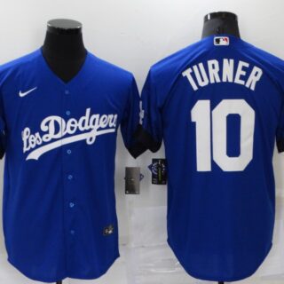 Men's Los Angeles Dodgers #10 Justin Turner Blue 2021 City Connect Cool Base Stitched Jersey