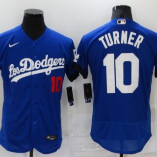 Men's Los Angeles Dodgers #10 Justin Turner Blue 2021 City Connect Flex Base Stitched Jersey