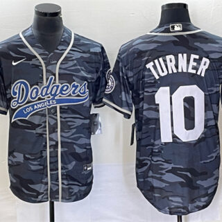 Men's Los Angeles Dodgers #10 Justin Turner Gray Camo Cool Base With Patch Stitched Baseball Jersey