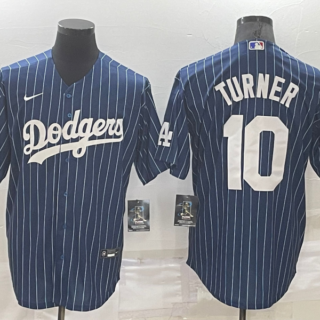 Men's Los Angeles Dodgers #10 Justin Turner Navy Cool Base Stitched Baseball Jersey