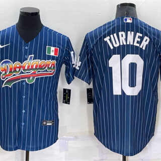 Men's Los Angeles Dodgers #10 Justin Turner Navy Mexico Rainbow Cool Base Stitched Baseball Jersey