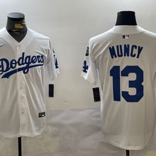 Men's Los Angeles Dodgers #13 Max Muncy White 2024 World Series With Fernando Memorial Patch Home Limited Stitched Baseball Jersey