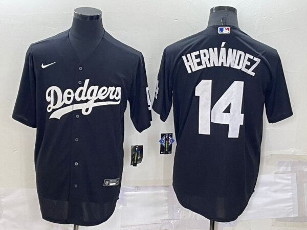 Men's Los Angeles Dodgers #14 Kike Hernandez Black Cool Base Stitched Jerseys