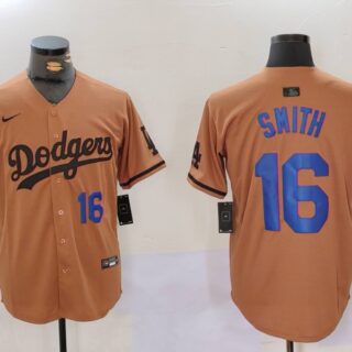 Men's Los Angeles Dodgers #16 Will Smith Brown Cool Base Stitched Baseball Jerseys