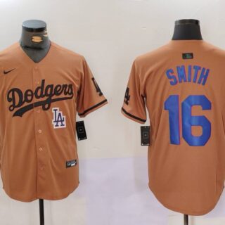 Men's Los Angeles Dodgers #16 Will Smith Brown Cool Base Stitched Baseball Jerseys