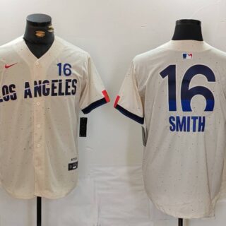 Men's Los Angeles Dodgers #16 Will Smith Cream 2024 City Connect Limited Stitched Baseball Jersey
