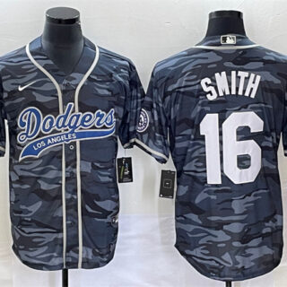 Men's Los Angeles Dodgers #16 Will Smith Gray Camo Cool Base With Patch Stitched Baseball Jersey
