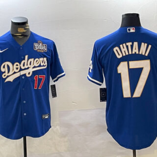 Men's Los Angeles Dodgers #17 Shohei Ohtani 2024 World Series Champions Cool Base Stitched Baseball Jersey