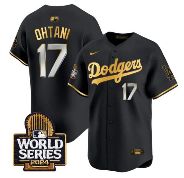 Men's Los Angeles Dodgers #17 Shohei Ohtani Black Gold 2024 World Series Limited Stitched Baseball Jersey