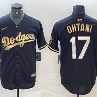 Men's Los Angeles Dodgers #17 Shohei Ohtani Black Gold Stitched Cool Base Nike Jerseys