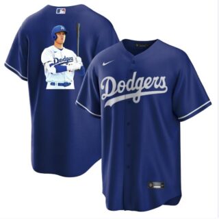 Men's Los Angeles Dodgers #17 Shohei Ohtani Blue Big Logo Cool Base Stitched Jerseys