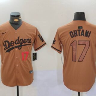 Men's Los Angeles Dodgers #17 Shohei Ohtani Brown Cool Base Stitched Baseball Jerseys