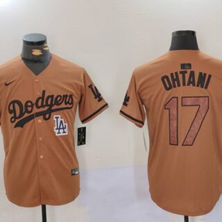 Men's Los Angeles Dodgers #17 Shohei Ohtani Brown Cool Base Stitched Baseball Jerseys