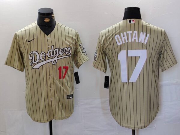 Men's Los Angeles Dodgers #17 Shohei Ohtani Cream Cool Base Stitched Jerseys