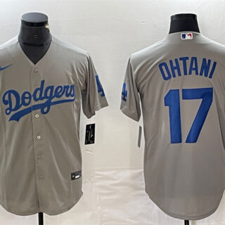 Men's Los Angeles Dodgers #17 Shohei Ohtani Grey Cool Base Stitched Jersey