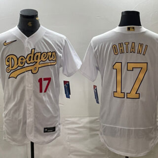 Men's Los Angeles Dodgers #17 Shohei Ohtani Number White 2022 All Star Stitched Flex Base Nike Jersey