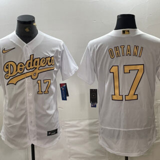 Men's Los Angeles Dodgers #17 Shohei Ohtani Number White 2022 All Star Stitched Flex Base Nike Jerseys