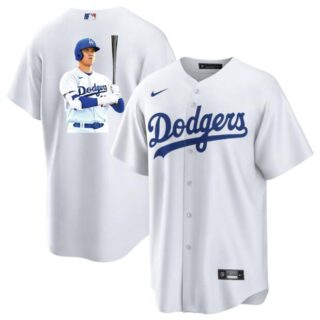 Men's Los Angeles Dodgers #17 Shohei Ohtani White Big Logo Cool Base Stitched Jersey 4