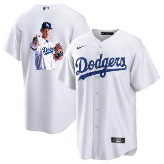 Men's Los Angeles Dodgers #17 Shohei Ohtani White Big Logo Cool Base Stitched Jersey 6