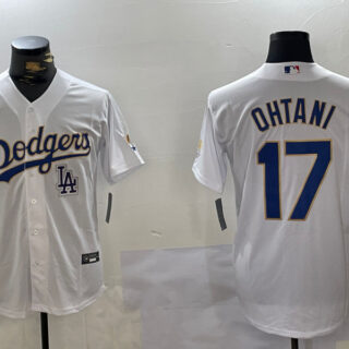 Men's Los Angeles Dodgers #17 White Gold Championship Cool Base Stitched Jerseys