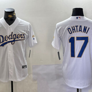 Men's Los Angeles Dodgers #17 White Gold Championship Cool Base Stitched Jerseys