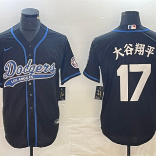 Men's Los Angeles Dodgers #17 u5927u8c37u7fd4u5e73 Black Cool Base With Patch Stitched Baseball Jersey