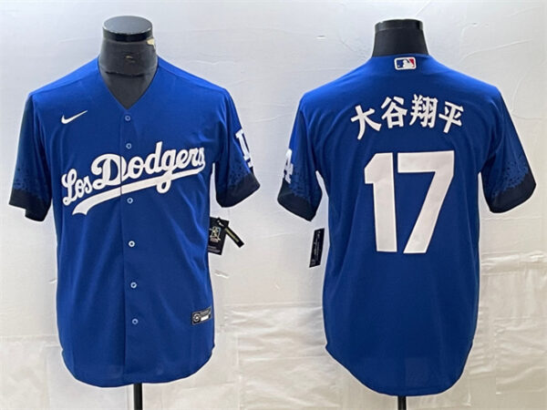 Men's Los Angeles Dodgers #17 u5927u8c37u7fd4u5e73 Royal City Connect Cool Base With Patch Stitched Baseball Jersey