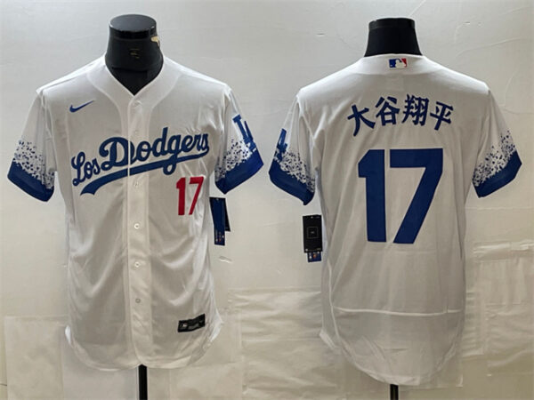 Men's Los Angeles Dodgers #17 u5927u8c37u7fd4u5e73 White City Connect Flex Base Stitched Baseball Jersey