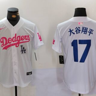 Men's Los Angeles Dodgers #17大谷翔平 White Pink Vin & Kobe Patch Stitched Baseball Jerseys