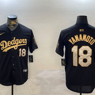 Men's Los Angeles Dodgers #18 Yoshinobu Yamamoto Black Gold Limited Stitched Baseball Jersey
