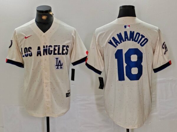 Men's Los Angeles Dodgers #18 Yoshinobu Yamamoto Cream Stitched Baseball Jerseys