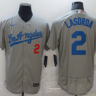 Men's Los Angeles Dodgers #2 Tommy Lasorda Grey Flex Base Sttiched Jersey