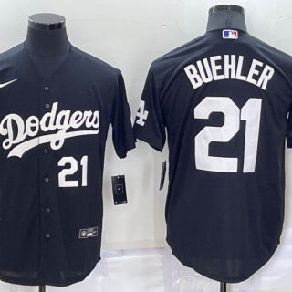 Men's Los Angeles Dodgers #21 Walker Buehler Black Cool Base Stitched Baseball Jersey