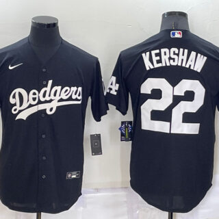Men's Los Angeles Dodgers #22 Clayton Kershaw Black Cool Base Stitched Baseball Jerseys