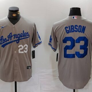 Men's Los Angeles Dodgers #23 Kirk Gibson Grey Cool Base Stitched Baseball Jerseys