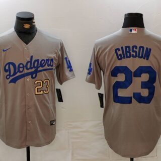 Men's Los Angeles Dodgers #23 Kirk Gibson Grey Cool Base Stitched Baseball Jerseys
