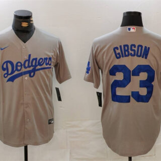 Men's Los Angeles Dodgers #23 Kirk Gibson Grey Cool Base Stitched Baseball Jersey