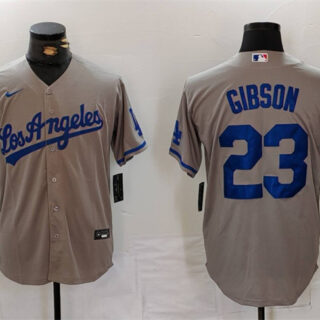 Men's Los Angeles Dodgers #23 Kirk Gibson Grey Cool Base Stitched Baseball Jersey