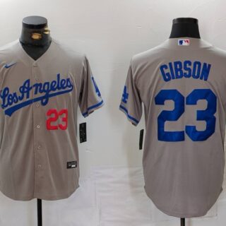Men's Los Angeles Dodgers #23 Kirk Gibson Grey Cool Base Stitched Baseball Jerseys
