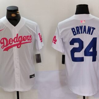 Men's Los Angeles Dodgers #24 Kobe Bryant White Pink Vin & Kobe Patch Stitched Baseball Jerseys