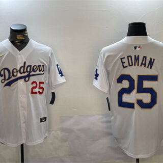 Men's Los Angeles Dodgers #25 Tommy Edman White Gold Home Limited Stitched Baseball Jersey